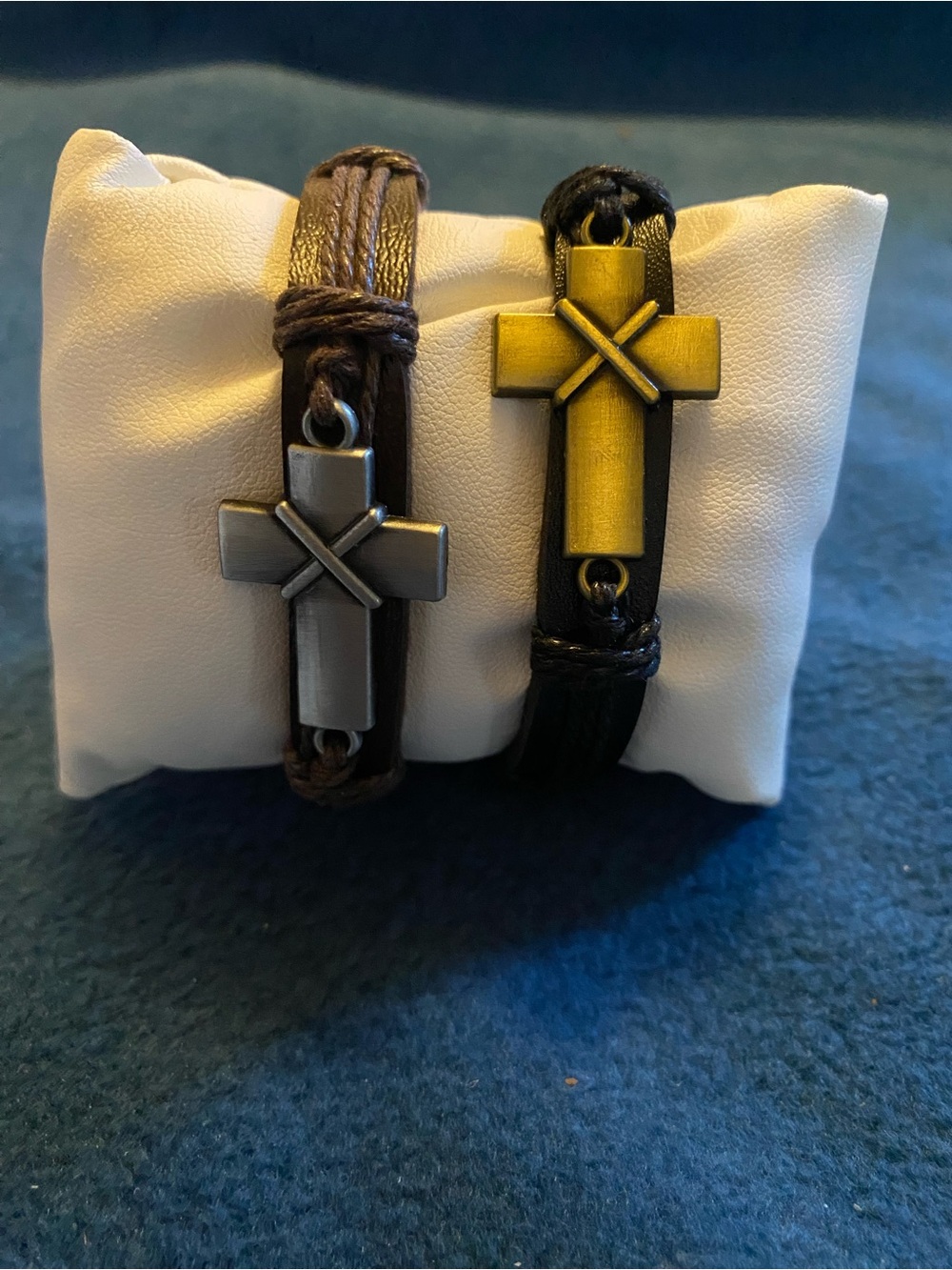 Men's Leather Adjustable Bracelet with Antique Cross (set of 2)